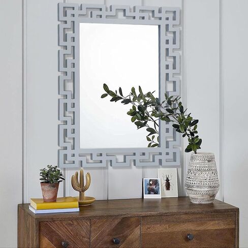 aazzkang المرايا الزخرفية للجدار 26 "× 18" مرآة ريفية كبيرة مستطيلة معلقة الخشب مؤطرة مرآة ديكور فني لغرفة النوم غرفة المعيشة الحمام المدخل in Kuwait