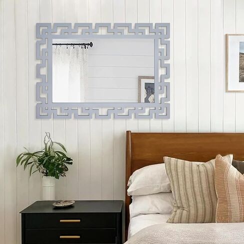 aazzkang المرايا الزخرفية للجدار 26 "× 18" مرآة ريفية كبيرة مستطيلة معلقة الخشب مؤطرة مرآة ديكور فني لغرفة النوم غرفة المعيشة الحمام المدخل in Kuwait