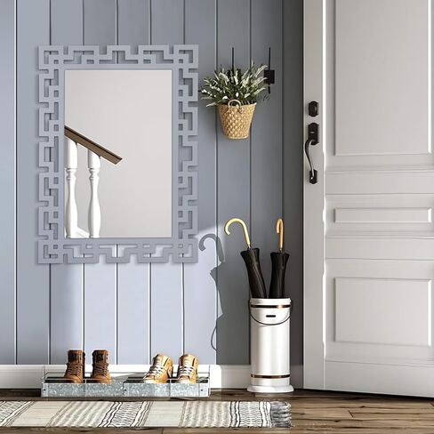 aazzkang المرايا الزخرفية للجدار 26 "× 18" مرآة ريفية كبيرة مستطيلة معلقة الخشب مؤطرة مرآة ديكور فني لغرفة النوم غرفة المعيشة الحمام المدخل in Kuwait