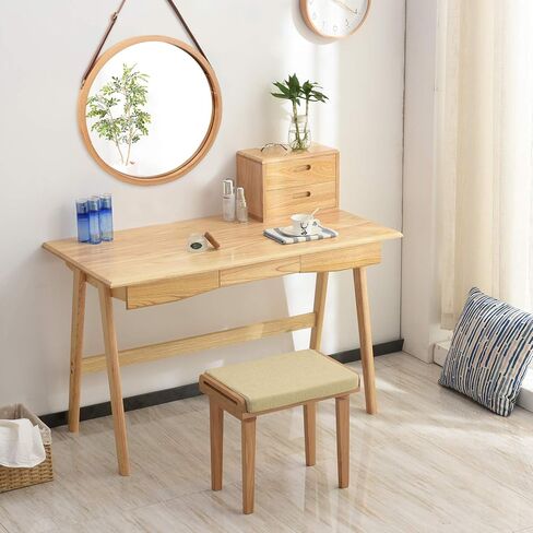 مرآة حائط دائرية معلقة في الحمام وغرفة النوم - إطار من الخيزران الصلب وحزام جلدي قابل للتعديل (الخيزران، 17-3/4 بوصة) in Kuwait