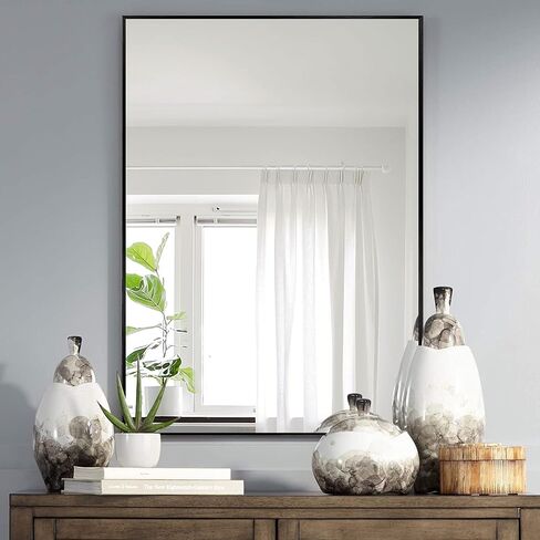 NeuType Wall-Mounted Mirror Rectangular Hanging Mirror Metal Framed Wall Mirror, Best for Bathroom, Washroom, Bedroom, Living Room, Black, 38"x26" in Saudi Arabia