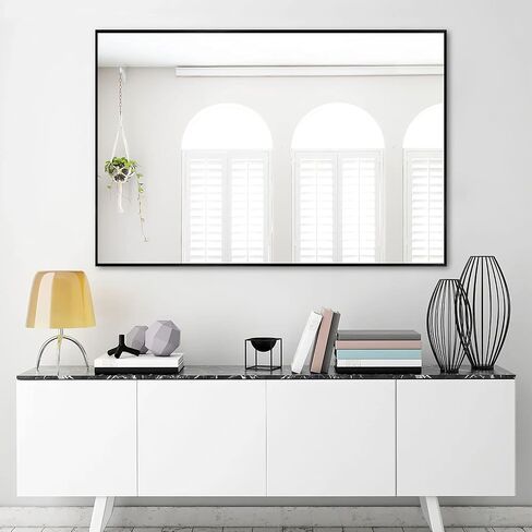 NeuType Wall-Mounted Mirror Rectangular Hanging Mirror Metal Framed Wall Mirror, Best for Bathroom, Washroom, Bedroom, Living Room, Black, 38"x26" in Saudi Arabia