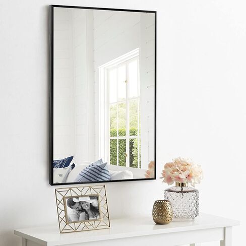 NeuType Wall-Mounted Mirror Rectangular Hanging Mirror Metal Framed Wall Mirror, Best for Bathroom, Washroom, Bedroom, Living Room, Black, 38"x26" in Saudi Arabia
