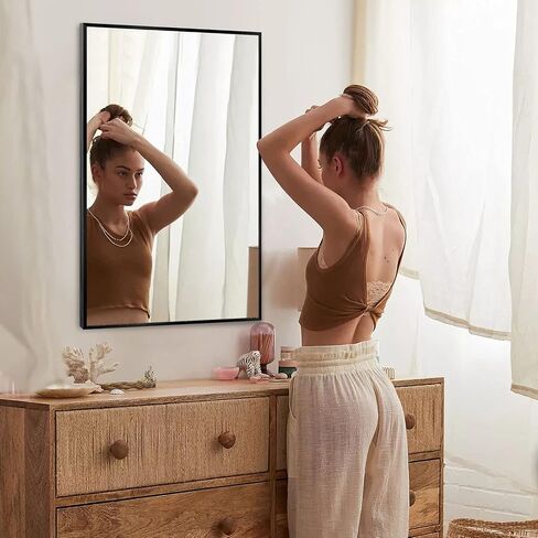 NeuType Wall-Mounted Mirror Rectangular Hanging Mirror Metal Framed Wall Mirror, Best for Bathroom, Washroom, Bedroom, Living Room, Black, 38"x26" in Saudi Arabia