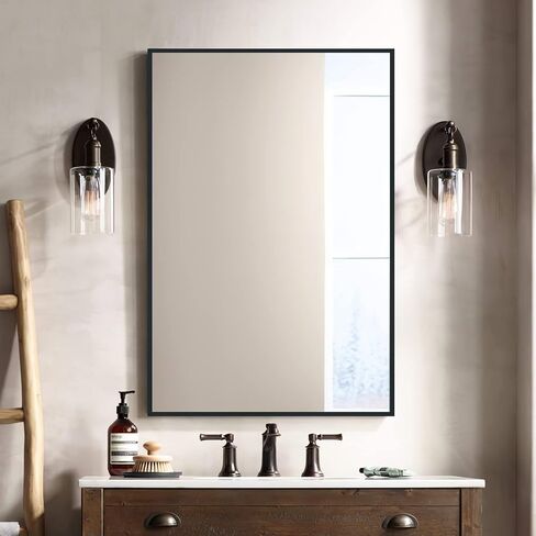 NeuType Wall-Mounted Mirror Rectangular Hanging Mirror Metal Framed Wall Mirror, Best for Bathroom, Washroom, Bedroom, Living Room, Black, 38"x26" in Saudi Arabia