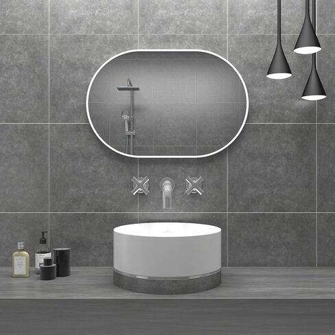 مرايا الحمام على الشاطئ الأبيض فوق المغسلة، مرآة حائط بيضاوية مثبتة على الحائط مرآة حمام بيضاوية الغرور مرآة إطار معدني عمودي وأفقي للتعليق في غرفة النوم وغرفة المعيشة ومدخل in Kuwait