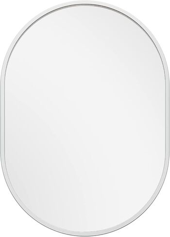 مرايا الحمام على الشاطئ الأبيض فوق المغسلة، مرآة حائط بيضاوية مثبتة على الحائط مرآة حمام بيضاوية الغرور مرآة إطار معدني عمودي وأفقي للتعليق في غرفة النوم وغرفة المعيشة ومدخل in Kuwait