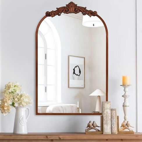 COVLON Vintage Arch Wall Mirror, 19.25" x 30.75" Traditional Vanity Mirror, Baroque Antique Mirror with Metal Frame for Living Room, Hallway, Bedroom, Fireplace, Bathroom or Entryway in Saudi Arabia