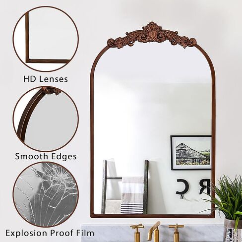 COVLON Vintage Arch Wall Mirror, 19.25" x 30.75" Traditional Vanity Mirror, Baroque Antique Mirror with Metal Frame for Living Room, Hallway, Bedroom, Fireplace, Bathroom or Entryway in Saudi Arabia