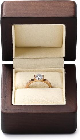 صندوق خاتم اقتراح الخطوبة من Woodten Jewelry، صندوق خاتم فردي من الخشب الصلب للاقتراح، الزفاف (بيج) in Saudi Arabia