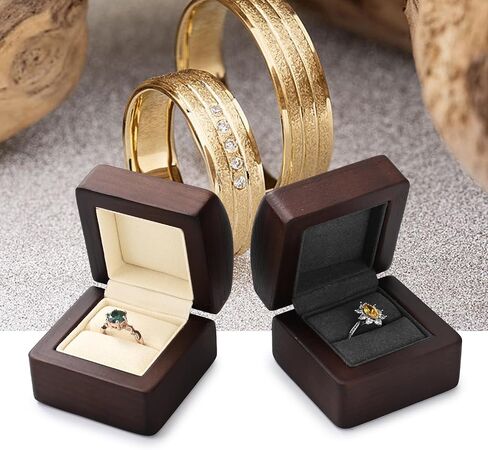 صندوق خاتم اقتراح الخطوبة من Woodten Jewelry، صندوق خاتم فردي من الخشب الصلب للاقتراح، الزفاف (بيج) in Saudi Arabia