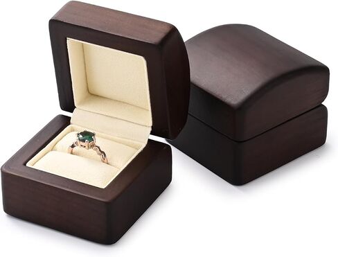 صندوق خاتم اقتراح الخطوبة من Woodten Jewelry، صندوق خاتم فردي من الخشب الصلب للاقتراح، الزفاف (بيج) in Saudi Arabia