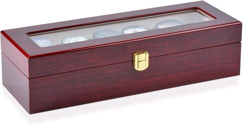 Karamanda 6 Wide Slots Wooden Paint Watch Box, Cherry-red Watch Storage Organizer with Glass Top and Locking Clasp for Women Men's Christmas Gift in Saudi Arabia