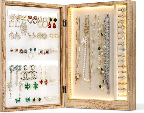 تيك توك صندوق مجوهرات مع اضواء LED، منظم مجوهرات معلق، علبة تخزين حامل مجوهرات للقلائد والاقراط والخواتم والاساور، هدية للنساء والفتيات in Kuwait