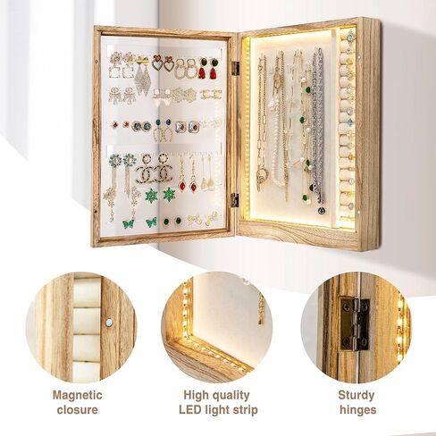 تيك توك صندوق مجوهرات مع اضواء LED، منظم مجوهرات معلق، علبة تخزين حامل مجوهرات للقلائد والاقراط والخواتم والاساور، هدية للنساء والفتيات in Kuwait