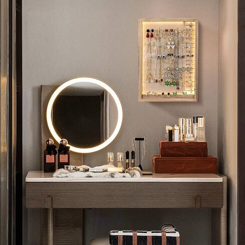 تيك توك صندوق مجوهرات مع اضواء LED، منظم مجوهرات معلق، علبة تخزين حامل مجوهرات للقلائد والاقراط والخواتم والاساور، هدية للنساء والفتيات in Kuwait