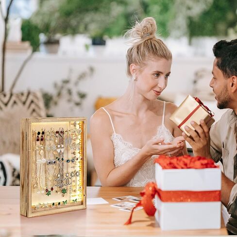 تيك توك صندوق مجوهرات مع اضواء LED، منظم مجوهرات معلق، علبة تخزين حامل مجوهرات للقلائد والاقراط والخواتم والاساور، هدية للنساء والفتيات in Kuwait