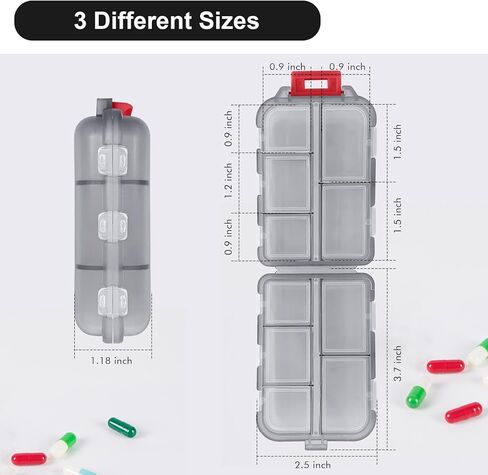 Wikineon Pill Box Pill Organiser Tablet Organiser Medicine Storage Box for Vitamins Medication, suitable portable in Pocket Bag for Trip Waterproof 10 Compartments Pill Organizer, Medication Organizer in Kuwait