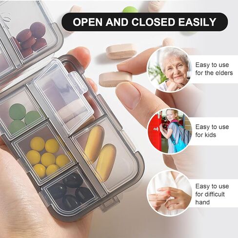 Wikineon Pill Box Pill Organiser Tablet Organiser Medicine Storage Box for Vitamins Medication, suitable portable in Pocket Bag for Trip Waterproof 10 Compartments Pill Organizer, Medication Organizer in Kuwait
