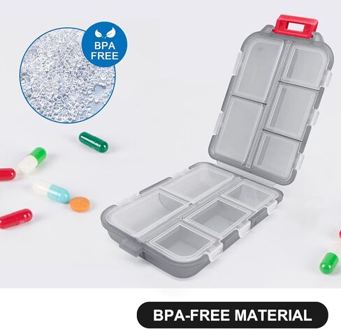 Wikineon Pill Box Pill Organiser Tablet Organiser Medicine Storage Box for Vitamins Medication, suitable portable in Pocket Bag for Trip Waterproof 10 Compartments Pill Organizer, Medication Organizer in Kuwait