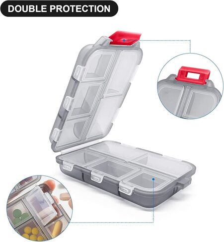 Wikineon Pill Box Pill Organiser Tablet Organiser Medicine Storage Box for Vitamins Medication, suitable portable in Pocket Bag for Trip Waterproof 10 Compartments Pill Organizer, Medication Organizer in Kuwait