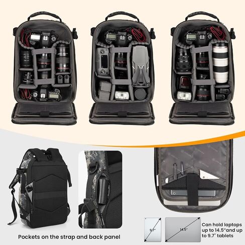 TARION Hardshell Camera Backpack Bag: 3-side Hard Case Camera Backpack Photography Bag DSLR Backpack Bag with Waterproof Raincover Laptop/Tripod Compartment for Men Women Photographers Black in Saudi Arabia