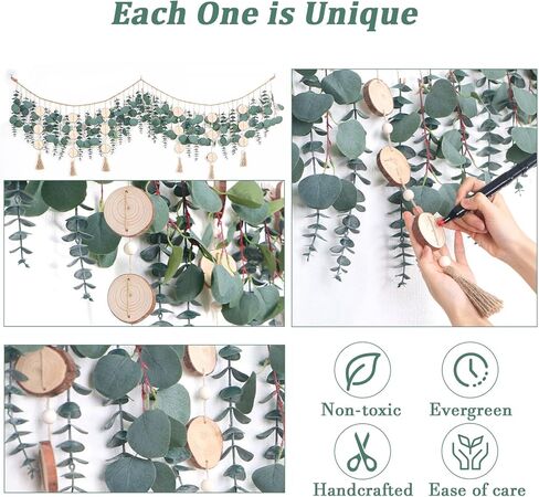 ديكور حائط اوكالبتوس معلق 67 انش من لوكيسنا، ديكور حائط بوهو مع كرمة خشبية مستديرة وشراشيب، نباتات خضراء متينة ونباتات معلقة لديكور غرفة النوم والحمام والمطبخ وغرفة الطعام in Kuwait