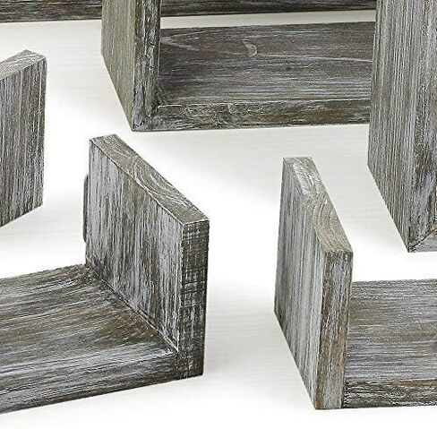 مجموعة أرفف عائمة بتصميم غني من RR مكونة من 6 - أرفف جدارية من الخشب الريفي مع 3 صناديق مربعة و3 أرفف صغيرة على شكل حرف U لتجميع اللمسات النهائية من الخشب المنجرف مجانًا in Kuwait