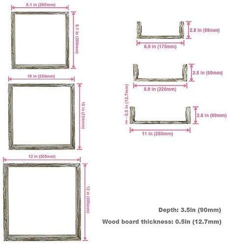 مجموعة أرفف عائمة بتصميم غني من RR مكونة من 6 - أرفف جدارية من الخشب الريفي مع 3 صناديق مربعة و3 أرفف صغيرة على شكل حرف U لتجميع اللمسات النهائية من الخشب المنجرف مجانًا in Kuwait
