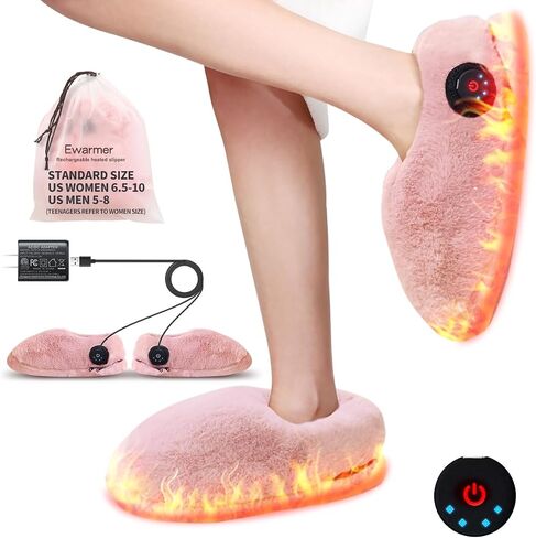 شباشب Ewarmer لتدفئة القدم للأقدام الباردة، أحذية منزلية محمولة للتدفئة الكهربائية للنساء، قابلة لإعادة الشحن، تسخين 3.5-7 ساعات، تعمل ببطارية ليثيوم أو USB (وردي) in Saudi Arabia