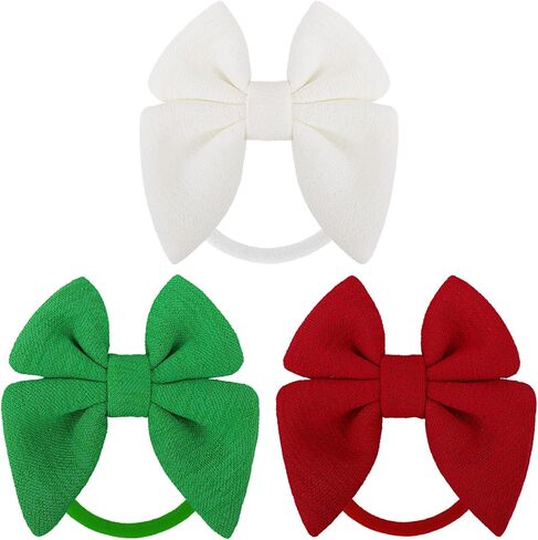 ONENINEDREAM عيد الميلاد طفلة الانحناء عصابات الرأس المصنوعة يدويا القوس الصغير إكسسوارات الشعر المرنة النايلون للأطفال الصغار حديثي الولادة 3 قطع هدية عيد الميلاد أحمر أبيض أخضر in Kuwait