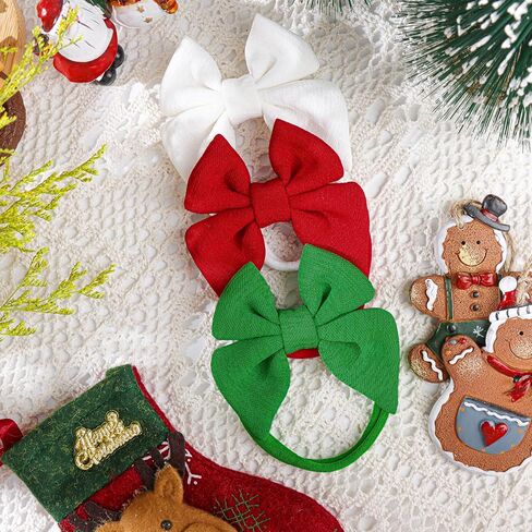 ONENINEDREAM عيد الميلاد طفلة الانحناء عصابات الرأس المصنوعة يدويا القوس الصغير إكسسوارات الشعر المرنة النايلون للأطفال الصغار حديثي الولادة 3 قطع هدية عيد الميلاد أحمر أبيض أخضر in Kuwait