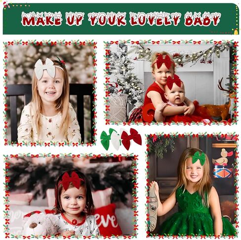 ONENINEDREAM عيد الميلاد طفلة الانحناء عصابات الرأس المصنوعة يدويا القوس الصغير إكسسوارات الشعر المرنة النايلون للأطفال الصغار حديثي الولادة 3 قطع هدية عيد الميلاد أحمر أبيض أخضر in Kuwait