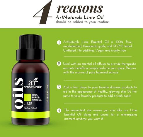 artnaturals 100% Pure Lime Essential Oil - (.5 Fl Oz / 15ml) - Undilued Therapeutic Grade - for Diffuser, Skin, Body and Perfume in Kuwait