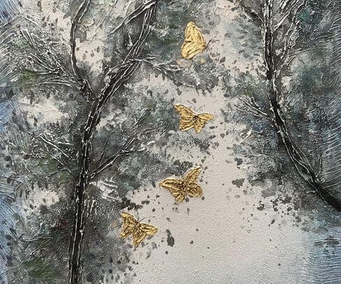 Art8YuQi Paintings - 24x48Inch Textured Hand Painted Canvas Paintings Green Leaves Abstract Tree Pine 3D Oil Paintings Landscape Artwork Modern Home Decor Wall Art Wood Inside Framed Hanging Wall in Kuwait