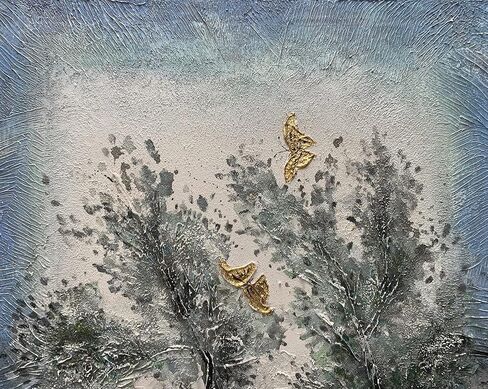 Art8YuQi Paintings - 24x48Inch Textured Hand Painted Canvas Paintings Green Leaves Abstract Tree Pine 3D Oil Paintings Landscape Artwork Modern Home Decor Wall Art Wood Inside Framed Hanging Wall in Kuwait