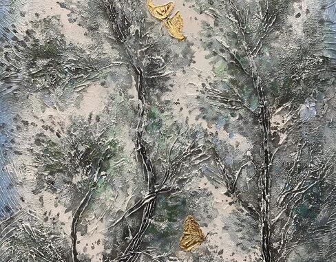 Art8YuQi Paintings - 24x48Inch Textured Hand Painted Canvas Paintings Green Leaves Abstract Tree Pine 3D Oil Paintings Landscape Artwork Modern Home Decor Wall Art Wood Inside Framed Hanging Wall in Kuwait