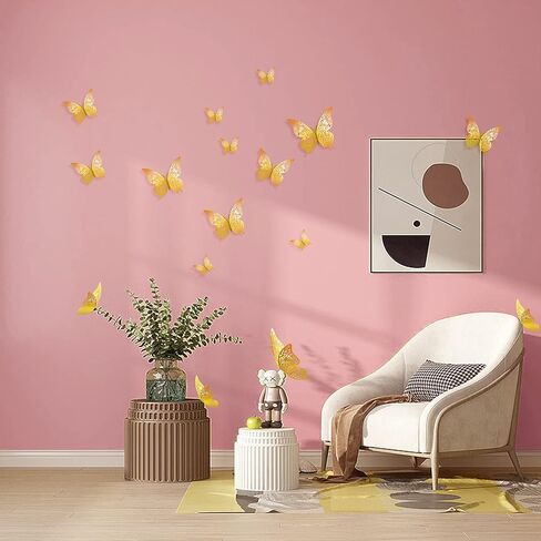72 Pcs Butterfly Wall Decor, 3D Butterfly Removable Mural Stickers Wall Stickers Decal for Home and Room Decoration (Golden) in Kuwait