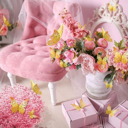 72 Pcs Butterfly Wall Decor, 3D Butterfly Removable Mural Stickers Wall Stickers Decal for Home and Room Decoration (Golden) in Kuwait