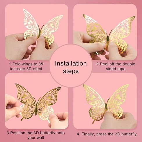 72 Pcs Butterfly Wall Decor, 3D Butterfly Removable Mural Stickers Wall Stickers Decal for Home and Room Decoration (Golden) in Kuwait