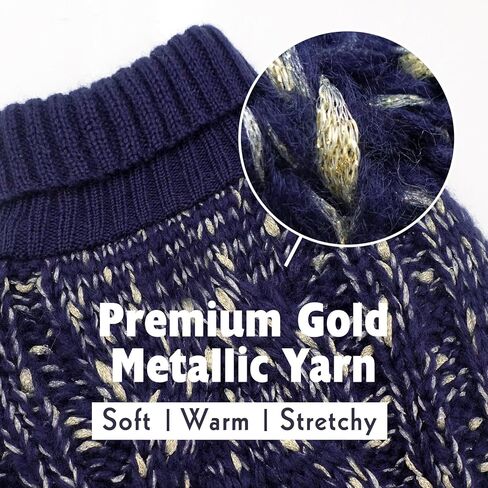 KYEESE Dog Sweater Winter Dog Clothes Pullover Knit Dog Coat Turtleneck Sweater with Golden Yarn for Small Dog, Navy Blue, X-Large in Kuwait