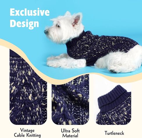 KYEESE Dog Sweater Winter Dog Clothes Pullover Knit Dog Coat Turtleneck Sweater with Golden Yarn for Small Dog, Navy Blue, X-Large in Kuwait