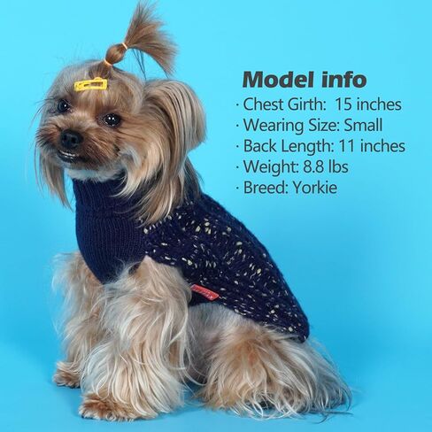 KYEESE Dog Sweater Winter Dog Clothes Pullover Knit Dog Coat Turtleneck Sweater with Golden Yarn for Small Dog, Navy Blue, X-Large in Kuwait