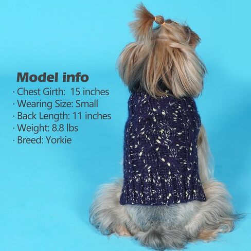 KYEESE Dog Sweater Winter Dog Clothes Pullover Knit Dog Coat Turtleneck Sweater with Golden Yarn for Small Dog, Navy Blue, X-Large in Kuwait