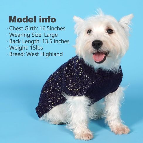 KYEESE Dog Sweater Winter Dog Clothes Pullover Knit Dog Coat Turtleneck Sweater with Golden Yarn for Small Dog, Navy Blue, X-Large in Kuwait