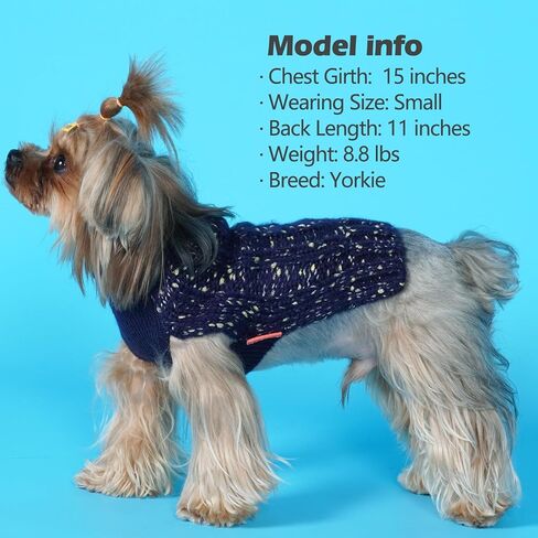 KYEESE Dog Sweater Winter Dog Clothes Pullover Knit Dog Coat Turtleneck Sweater with Golden Yarn for Small Dog, Navy Blue, X-Large in Kuwait