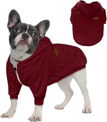 تي كيوفلو سويتر صوف للكلاب، سويتر دافئ للكلاب مع سحاب، سويت شيرت بغطاء للراس، ملابس شتوية محبوكة للكلاب الصغيرة والبنات والاولاد، سترة محبوكة ناعمة محبوكة ملابس للقطط (مقاس M، احمر) in Kuwait
