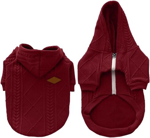 تي كيوفلو سويتر صوف للكلاب، سويتر دافئ للكلاب مع سحاب، سويت شيرت بغطاء للراس، ملابس شتوية محبوكة للكلاب الصغيرة والبنات والاولاد، سترة محبوكة ناعمة محبوكة ملابس للقطط (مقاس M، احمر) in Kuwait