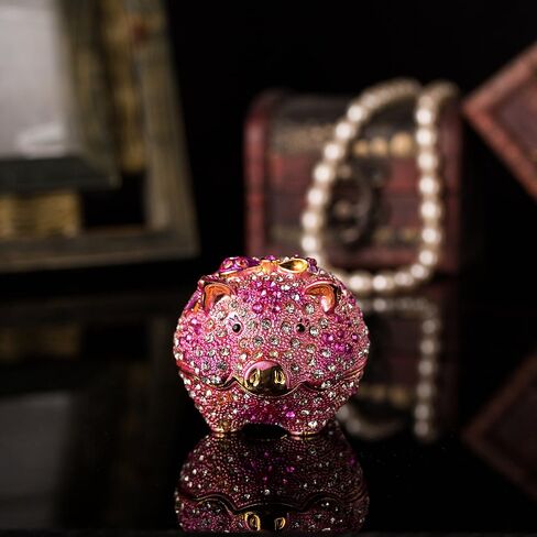 qfiu QIFU Hand Painted Enameled Cute Pig Decorative Hinged Jewelry Trinket Box Unique Gift for Home Decor in Saudi Arabia