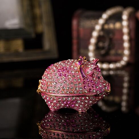 qfiu QIFU Hand Painted Enameled Cute Pig Decorative Hinged Jewelry Trinket Box Unique Gift for Home Decor in Saudi Arabia